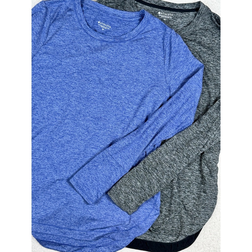 Athleta Womens M Uptempo Pullover Long Sleeve Activewear Tops Lot of 2 Blue Gray
